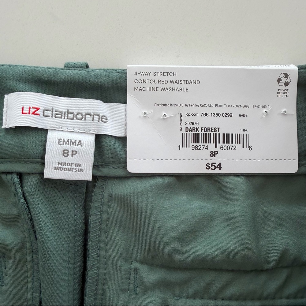 Liz Claiborne Emma Slim Pants Green 8P NWT - Picture 3 of 7